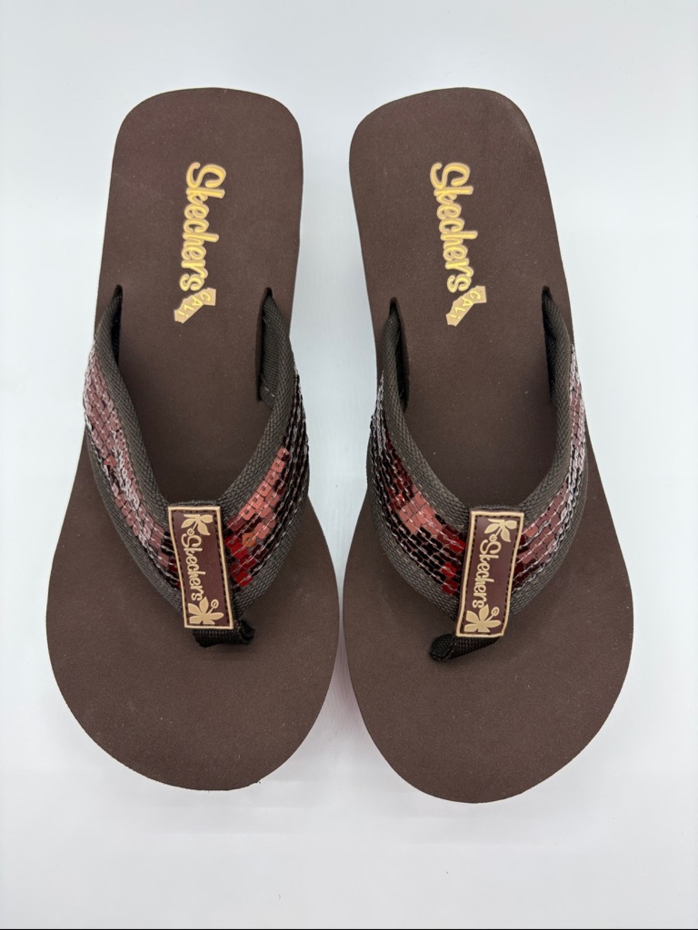 NIB Skechers Women's Bronze Platform Flip Flops Pinup Grace Kelly-Size 8